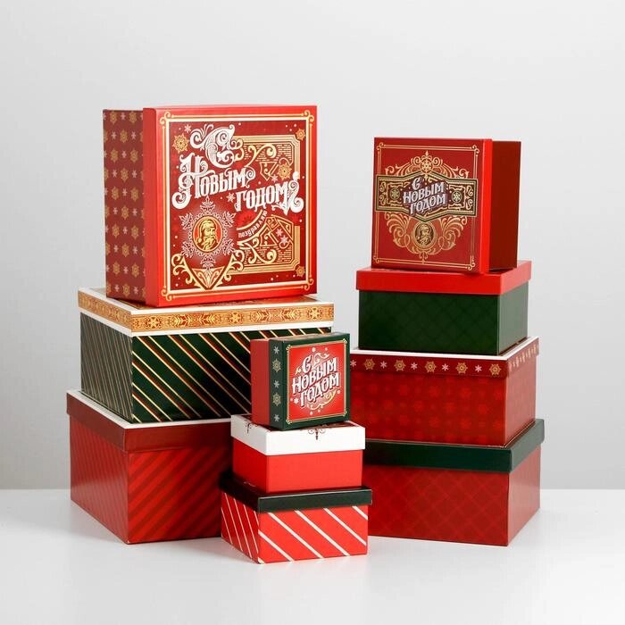 Набор подарочных коробок 10 в 1 'С новым годом', 10 x 10 x 6  28 x 28 x 15 см от компании Интернет-магазин "Flap" - фото 1