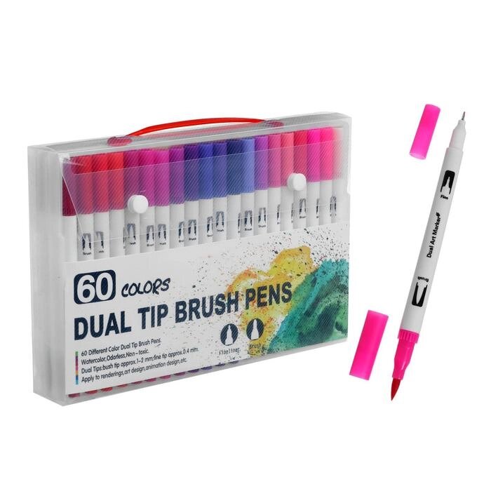 Набор профессиональных маркеров, 60 штук/60 цветов, двусторонний от компании Интернет-магазин "Flap" - фото 1
