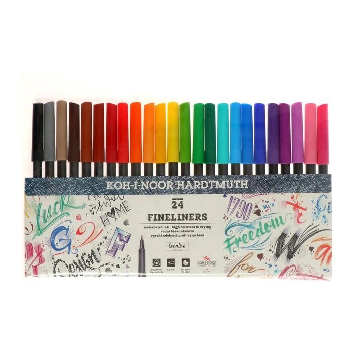 Набор ручек капиллярных 24 цвета, 0,3 мм Koh-I-Noor FINELINERS 7021, пластмассовая упаковка от компании Интернет-магазин "Flap" - фото 1
