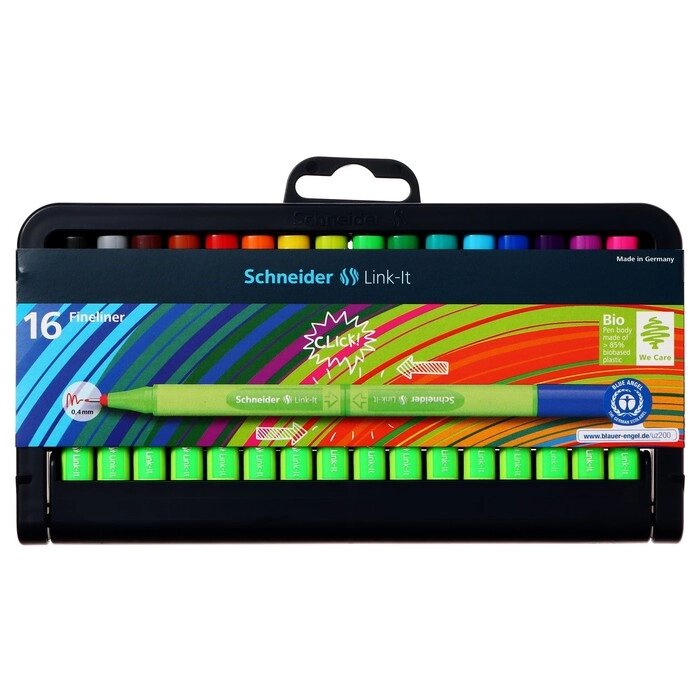 Набор ручек капиллярных Schneider, Link-it, 16 цветов, 0.4мм, в пластиковом футляре от компании Интернет-магазин "Flap" - фото 1