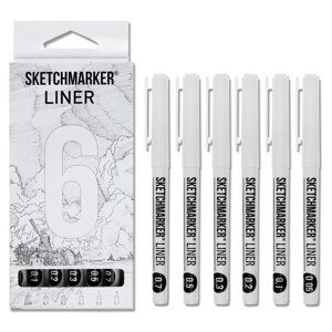 Набор ручек капиллярных Sketchmarker, 6 штук 0.05, 0.1, 0.2, 0.3, 0.5, 0.7, черный