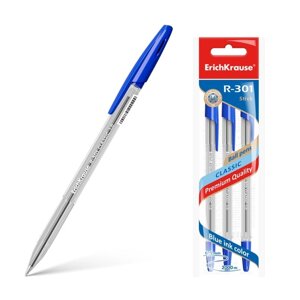 Набор ручек шариковых 3 штуки R-301 Classic Stick, узел 1.0 мм, чернила синие, длина линии письма 1000 метров,