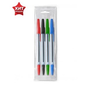 Набор ручек шариковых микс 4 цвета 'Стамм' 111 'Офис'узел 0.7-1.0 мм, чернила синие, красные, зеленые, чёрные,