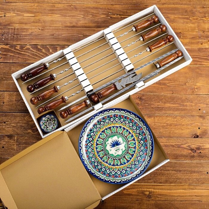 Набор с шампурами подарочный 'Шафран', 12 предметов, в деревянной коробке, шампуры 50см от компании Интернет-магазин "Flap" - фото 1
