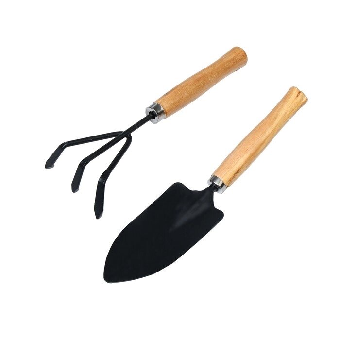 Набор садового инструмента, 2 предмета рыхлитель, совок, длина 26 см, деревянные ручки от компании Интернет-магазин "Flap" - фото 1