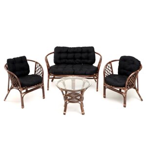 Набор садовой мебели 'Bagama' 2 кресла, 1 диван, 1 стол, ротанг тёмный, подушки чёрные