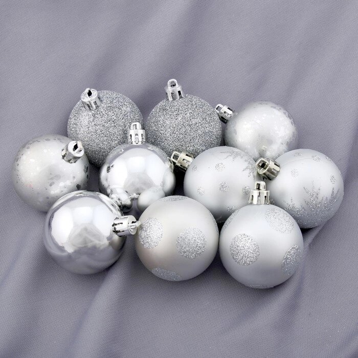 Набор шаров пластик d-5 см, 34 шт 'Серебристые узоры' серебро от компании Интернет-магазин "Flap" - фото 1