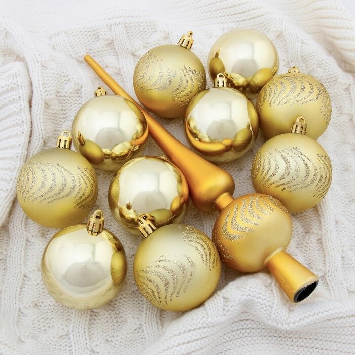 Набор шаров пластик с верхушкой 21 шт 'Изгибы' (20 шаров, верхушка) золотой от компании Интернет-магазин "Flap" - фото 1