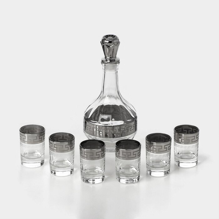 Набор стеклянный питьевой 'Неро', 7 предметов графин 500 мл, стопки 50 мл, цвет серебро от компании Интернет-магазин "Flap" - фото 1