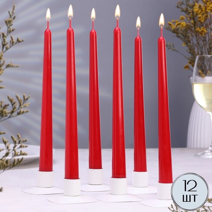 Набор свечей античных 2,3х 24,5 см,12 штук, красный от компании Интернет-магазин "Flap" - фото 1