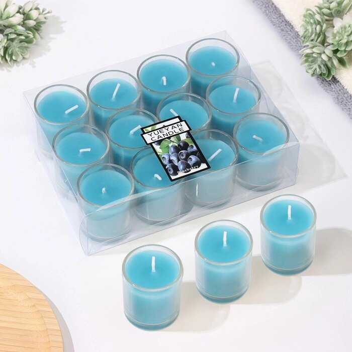 Набор свечей ароматических в стакане 'Черника', 12 шт, голубые, 4,5х5 см от компании Интернет-магазин "Flap" - фото 1