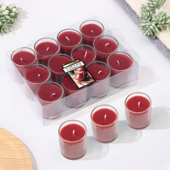 Набор свечей ароматических в стакане 'Вишня', 12 шт, красные, 4,5х5 см от компании Интернет-магазин "Flap" - фото 1