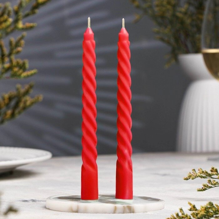 Набор свечей витых, 1,5х15 см, 2 штуки, красный от компании Интернет-магазин "Flap" - фото 1