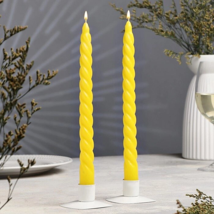 Набор свечей витых, 2,2х 25  см, лакированная 2 штуки, жёлтый от компании Интернет-магазин "Flap" - фото 1