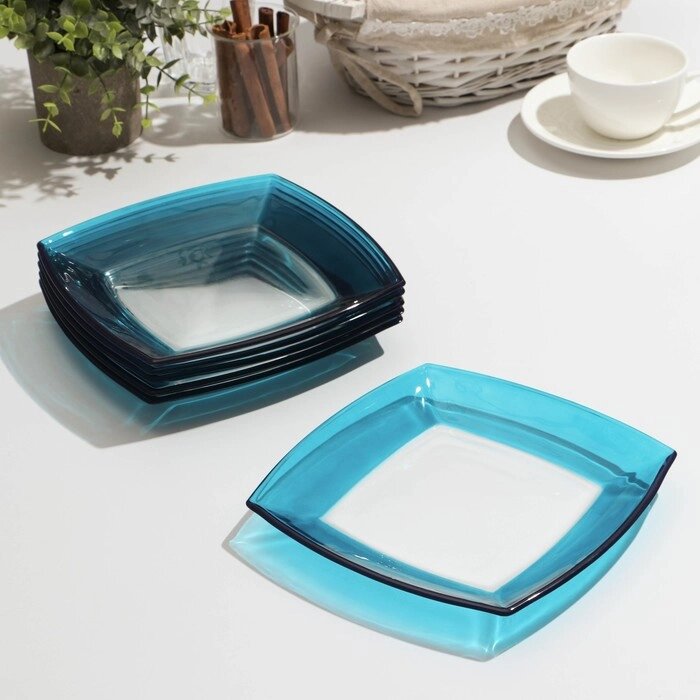 Набор тарелок стеклянный Tokio, 6 шт, d19,5 см, цвет голубой от компании Интернет-магазин "Flap" - фото 1