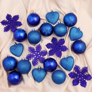 Набор украшений пластик 30 шт 'Амур'16 шаров, 6 сердец, 8 снежинок) синий