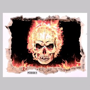 Наклейка 3Д интерьерная Огненный череп 60*45см