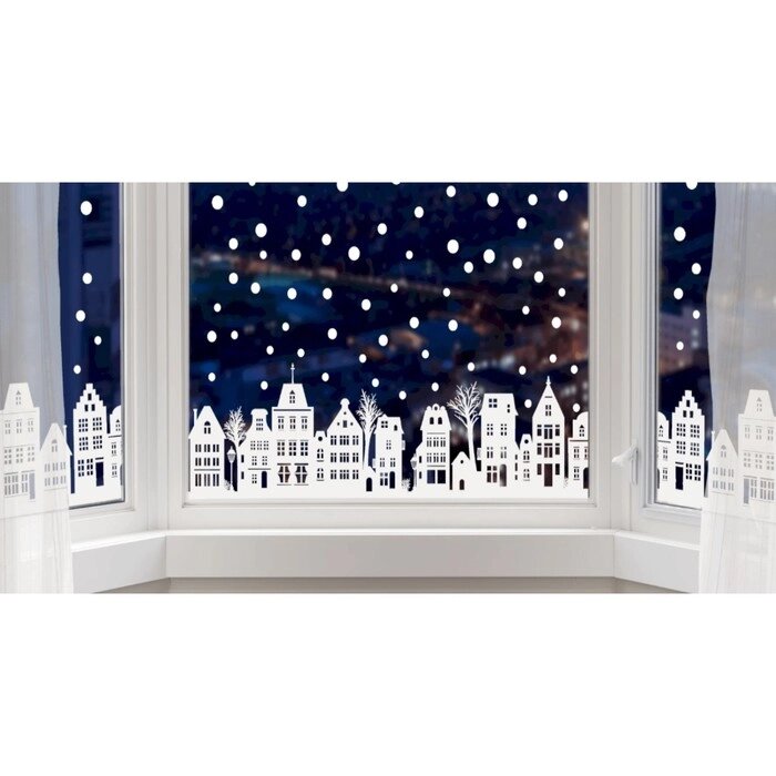 Наклейка декоративная для окон 'Снежный город' 140х25 см (снег 10х40 см) от компании Интернет-магазин "Flap" - фото 1