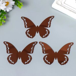 Наклейка интерьерная зеркальная 'Бабочка ажурная' набор 3 шт шоколад 11х7,5 см
