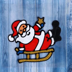 Наклейка на стекло 'Дед Мороз на санках' 15х12,5 см