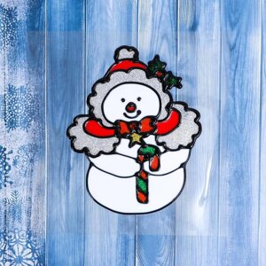 Наклейка на стекло 'Снеговик в шапочке' 12,5х15,5 см