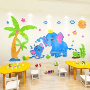 Наклейки интерьерные 'Слонята'детские, декор на стену, панно 150 х 75 см