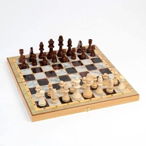 Настольная игра 3 в 1 'Мрамор' шахматы, шашки, нарды (доска дерево 40х40 см)