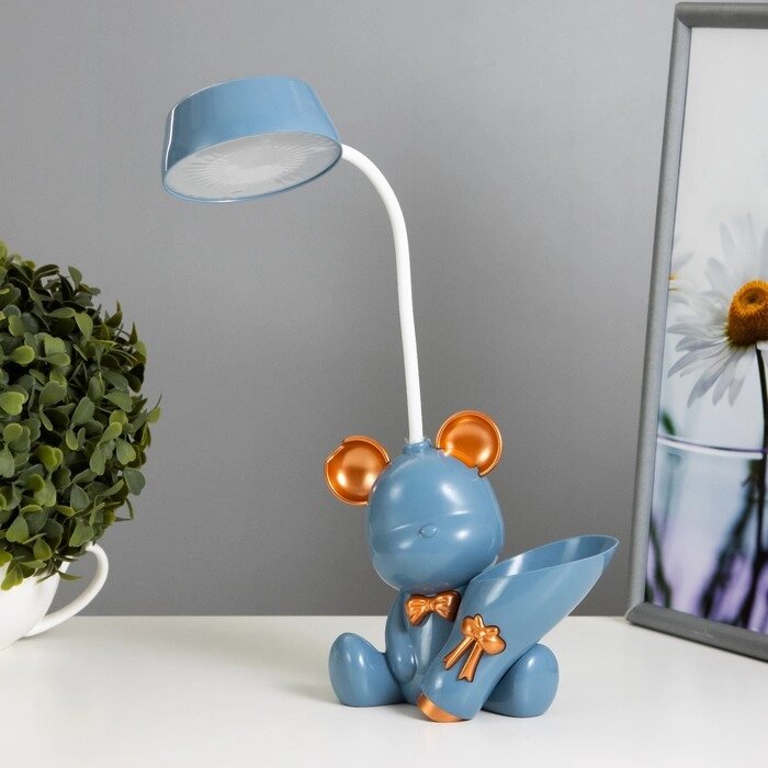 Настольная лампа с точилкой 'Мишка' LED 2Вт 3000К USB АКБ синий 15х14х30 см от компании Интернет-магазин "Flap" - фото 1