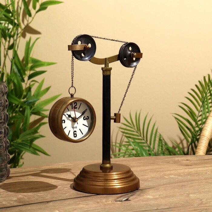 Настольные часы 32х21 см, (диаметр часов 8 см), латунь от компании Интернет-магазин "Flap" - фото 1