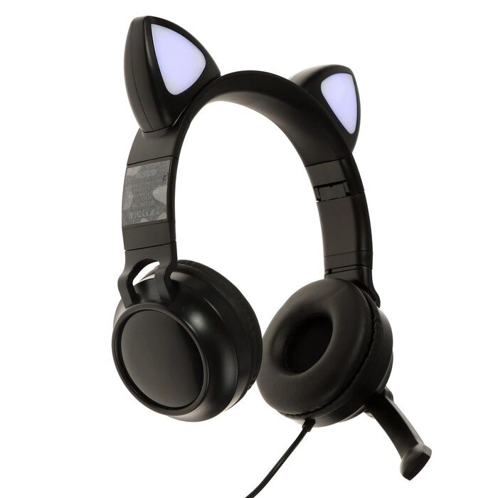 Наушники Qumo Game Cat Black, игровые, микрофон, USB+3.5 мм, 2м, чёрные от компании Интернет-магазин "Flap" - фото 1
