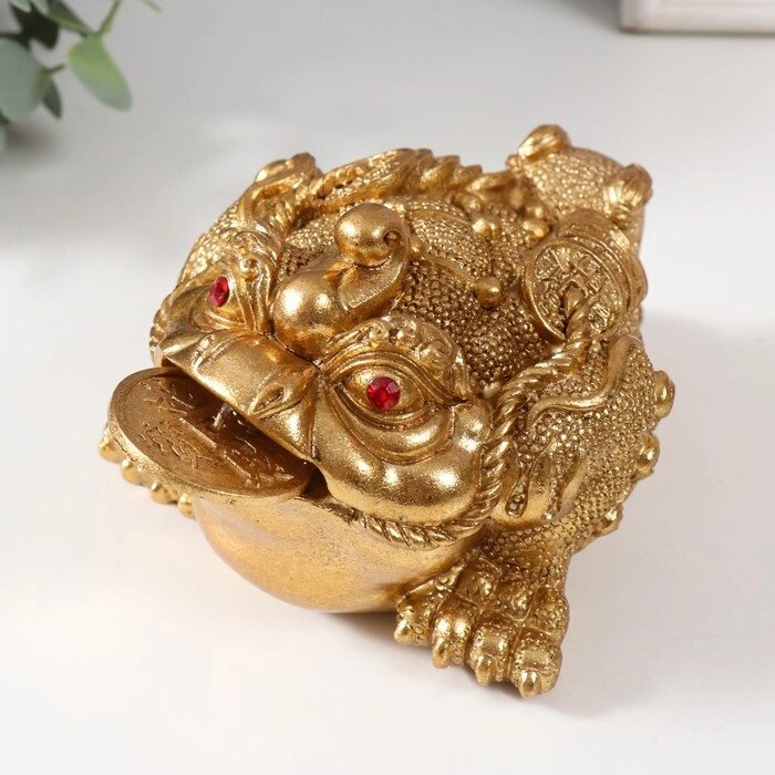 Нэцке золото полистоун 'Золотая жаба с монетой' 15,7х12х9,5 см от компании Интернет-магазин "Flap" - фото 1