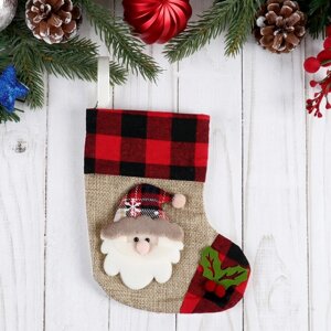 Носок для подарков 'Дед Мороз, остролист' 12х15,5 см, красно-коричневый