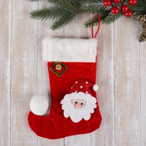 Носок для подарков 'Помпошка' Дед Мороз в колпаке, 15х18 см, бело-красный