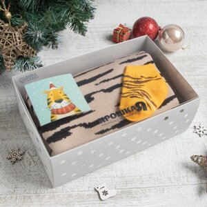 Новогодний подарочный набор Крошка Я 'Веселый тигруля'плед 90х90 см, носки10-12р-р
