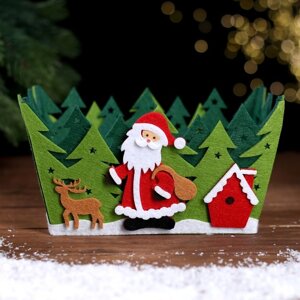 Новогодняя корзинка для декора 'Дед Мороз в лесу' 20 x 15 x 11 см