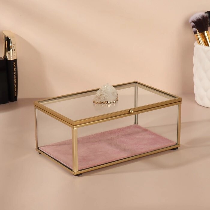 Органайзер для хранения 'Кристалл', с крышкой, стеклянный, 1 секция, 17 x 11,5 x 10 см, цвет прозрачный/медный/розовый от компании Интернет-магазин "Flap" - фото 1