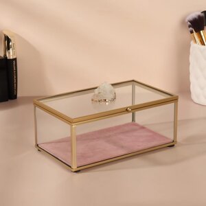 Органайзер для хранения 'Кристалл'с крышкой, стеклянный, 1 секция, 17 x 11,5 x 10 см, цвет прозрачный/медный/розовый
