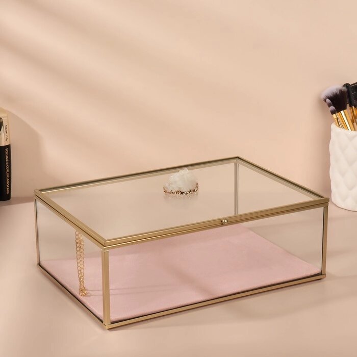 Органайзер для хранения 'Кристалл', с крышкой, стеклянный, 1 секция, 25 x 18,3 x 11 см, цвет прозрачный/медный/розовый от компании Интернет-магазин "Flap" - фото 1