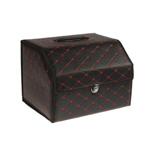 Органайзер кофр в багажник, 39 х 30 х 31 см, экокожа, черный-красный