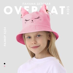 Панама детская для девочки 'Кошка'ушки-заколки, цвет розовый, р-р 54