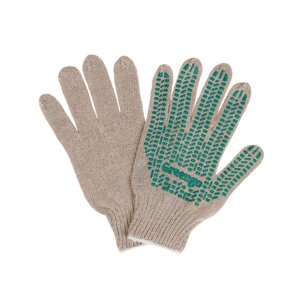 Перчатки, х/б, вязка 7 класс, 4 нити, размер 9, с ПВХ точками, белые, Greengo (комплект из 10 шт.)