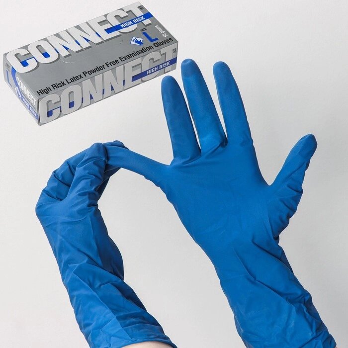 Перчатки латексные 'High Risk', смотровые, нестерильные, размер L, 50 шт/уп (25 пар), цвет синий от компании Интернет-магазин "Flap" - фото 1