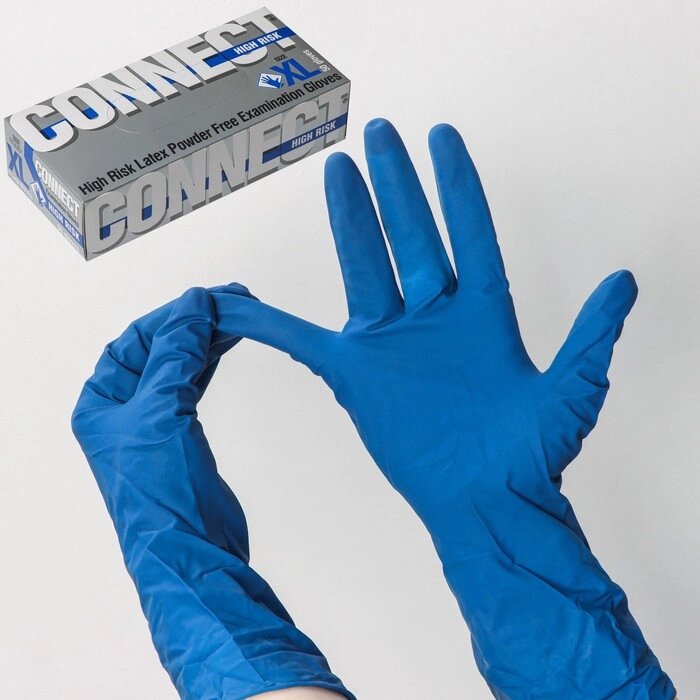 Перчатки латексные 'High Risk', смотровые, нестерильные, размер XL, 50 шт/уп (25 пар), цвет синий от компании Интернет-магазин "Flap" - фото 1