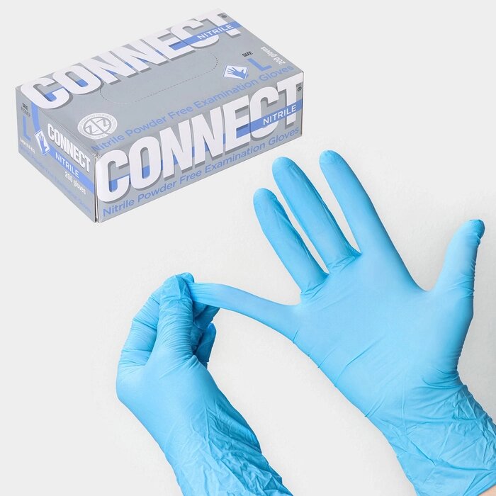 Перчатки нитриловые 'Nitrile', смотровые, нестерильные, размер L, 200 шт/уп (100 пар), цвет голубой от компании Интернет-магазин "Flap" - фото 1