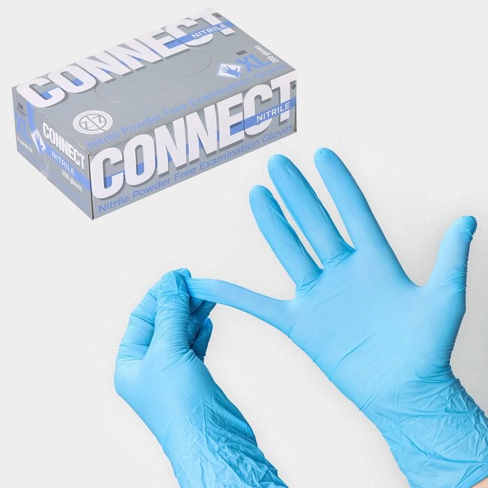 Перчатки нитриловые 'Nitrile', смотровые, нестерильные, размер XL, 200 шт/уп (100 пар), цвет голубой от компании Интернет-магазин "Flap" - фото 1