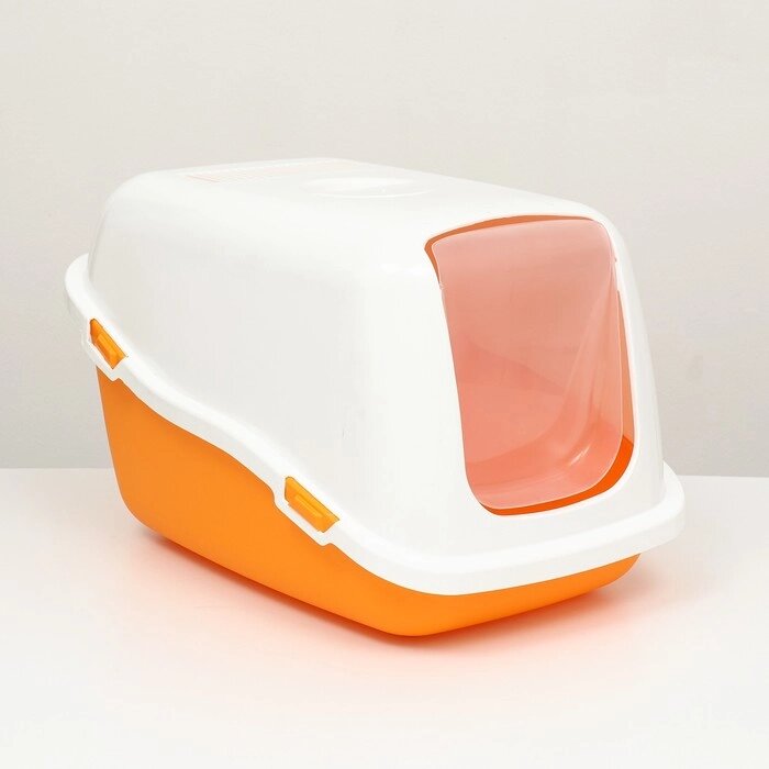 Pet-it домик-туалет для кошек COMFORT, (совок в наборе), 57x39x41, оранжевый/белый от компании Интернет-магазин "Flap" - фото 1
