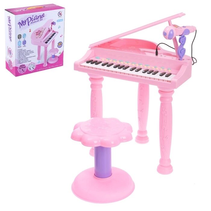 Пианино 'Розовая мечта' с микрофоном и стульчиком, световые и звуковые эффекты от компании Интернет-магазин "Flap" - фото 1