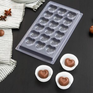 Форма для шоколада и конфет 'Сердца', 18 ячеек, 22x11 см, цвет прозрачный (комплект из 20 шт.)