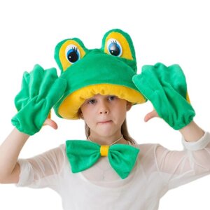 Карнавальный костюм 'Лягушка-квакушка', меховая шапка, бабочка, перчатки, рост 122-134 см