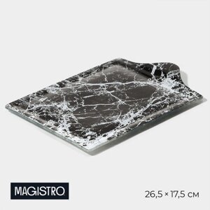 Блюдо стеклянное сервировочное Magistro 'Мрамор', 26,5x17,5x2 см, цвет чёрный
